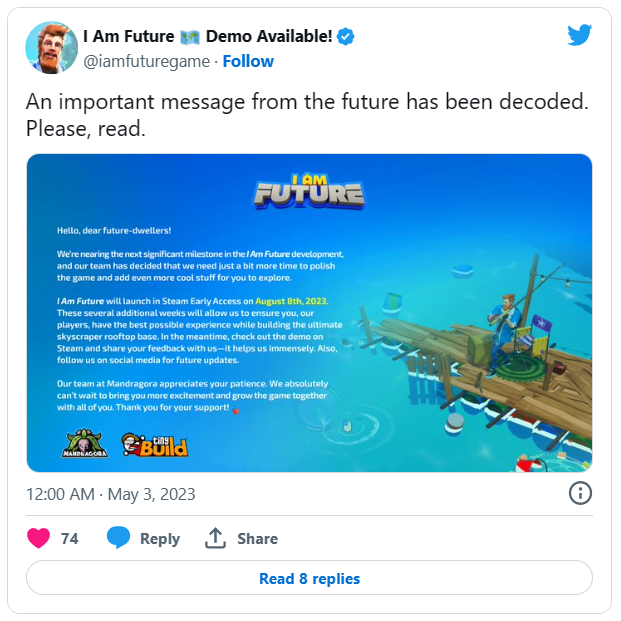 末日生存沙盒游戏《I Am Future》抢先体验版宣布延后，新推出时间 8/9 同步公开