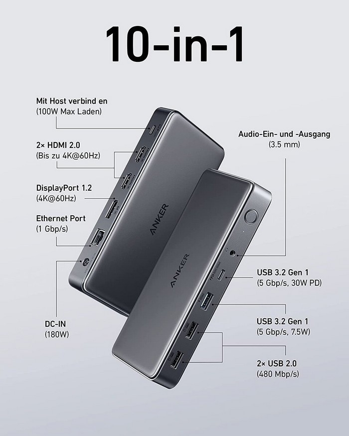 安克《Anker 564 USB-C》十口扩展坞今日发布：单口最高 100W 输出